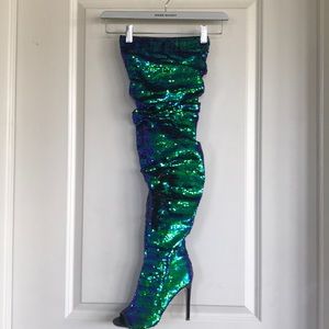 Sequin thigh high boots